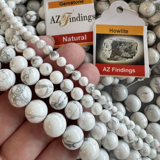 Wholesale Natural Gemstone Beads -100% Natural Genuine White Howlite Gemstone Bead - Smooth Round Shape - (Sold Per 15" Strand)
