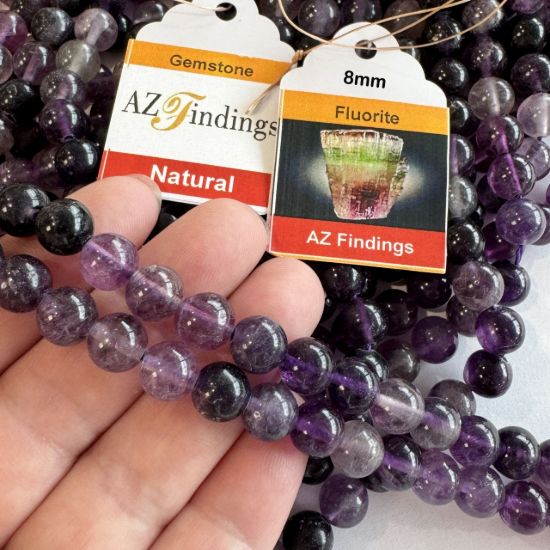 Wholesale Natural Gemstone Beads - 100% Genuine Purple Fluorite Gemstone Bead - Smooth Round Shape -8mm (Sold Per 15" Strand)