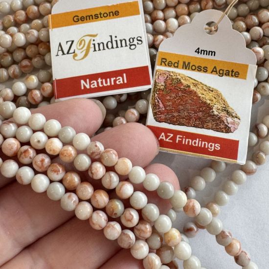 Wholesale Natural Gemstone Beads - 100% Genuine Red Moss Agate Gemstone Bead - Smooth Round Shape - (Sold Per 15" Strand)