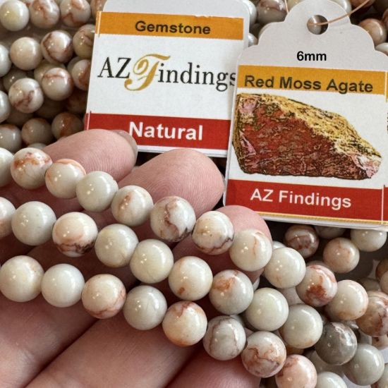Wholesale Natural Gemstone Beads - 100% Genuine Red Moss Agate Gemstone Bead - Smooth Round Shape - (Sold Per 15" Strand)