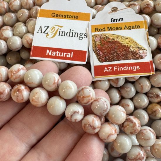 Wholesale Natural Gemstone Beads - 100% Genuine Red Moss Agate Gemstone Bead - Smooth Round Shape - (Sold Per 15" Strand)
