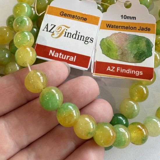 Wholesale Natural Gemstone Beads - 100% Genuine Watermelon Jade Gemstone Bead - Smooth Round Shape -10mm- (Sold Per 15" Strand)
