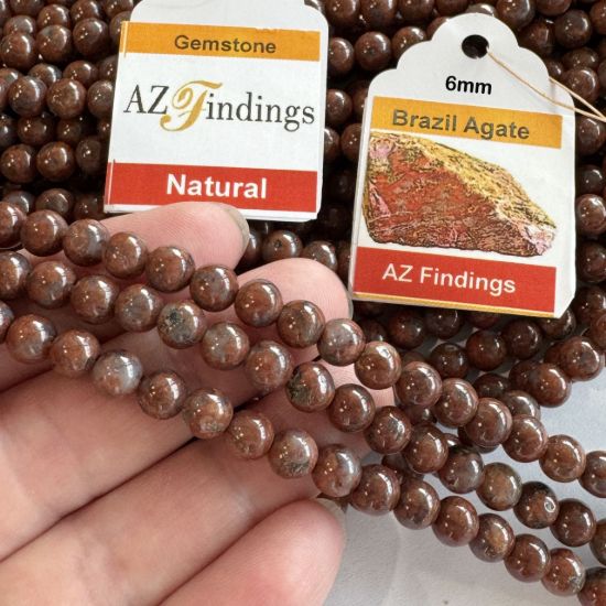 Wholesale Natural Gemstone Beads - 100% Genuine Brazil Agate Gemstone Bead - Smooth Round Shape - (Sold Per 15" Strand)