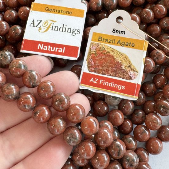 Wholesale Natural Gemstone Beads - 100% Genuine Brazil Agate Gemstone Bead - Smooth Round Shape - (Sold Per 15" Strand)