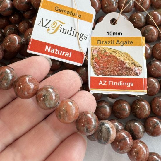 Wholesale Natural Gemstone Beads - 100% Genuine Brazil Agate Gemstone Bead - Smooth Round Shape - (Sold Per 15" Strand)