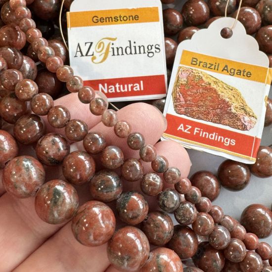 Wholesale Natural Gemstone Beads - 100% Genuine Brazil Agate Gemstone Bead - Smooth Round Shape - (Sold Per 15" Strand)