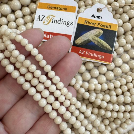 Wholesale Natural Gemstone Beads - 100% Genuine River Fossil Gemstone Bead - Stmooh Round Shape - (Sold Per 15" Strand)