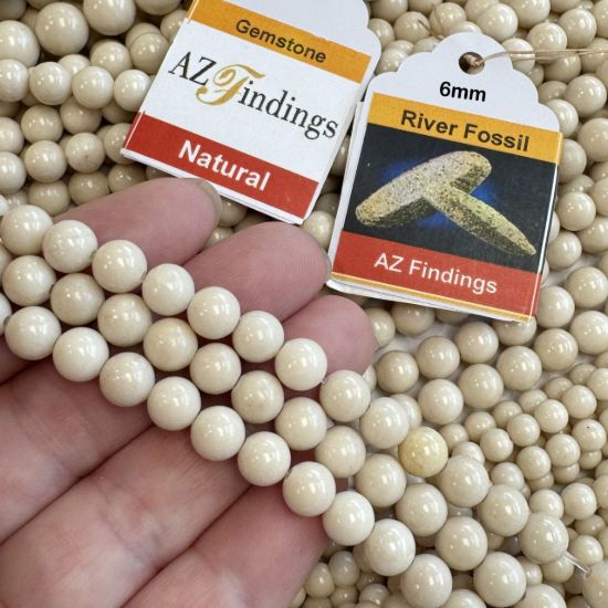 Wholesale Natural Gemstone Beads - 100% Genuine River Fossil Gemstone Bead - Stmooh Round Shape - (Sold Per 15" Strand)