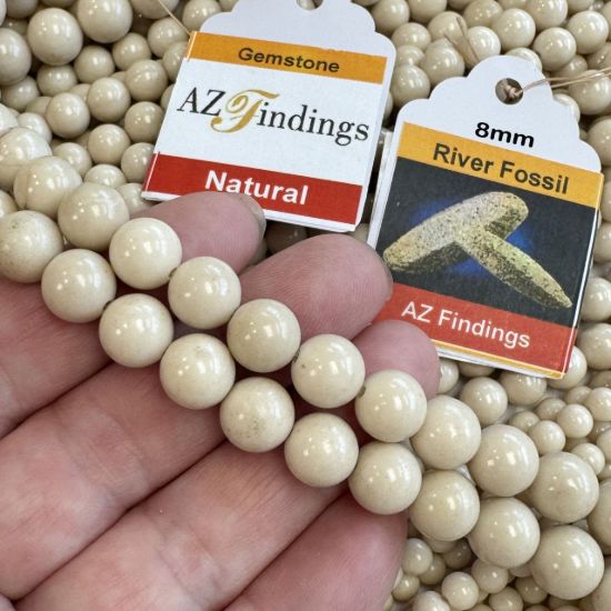 Wholesale Natural Gemstone Beads - 100% Genuine River Fossil Gemstone Bead - Stmooh Round Shape - (Sold Per 15" Strand)