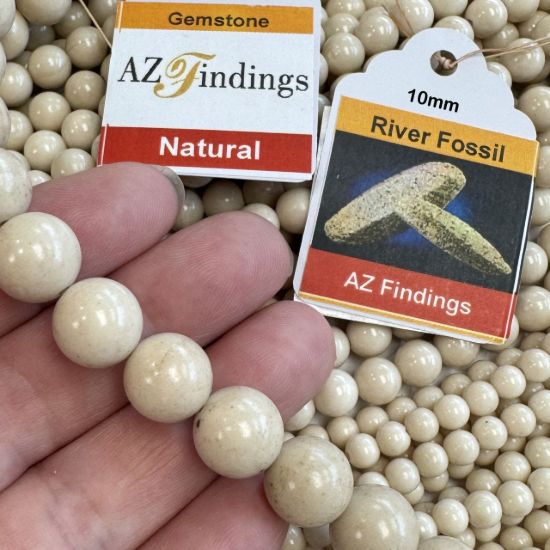 Wholesale Natural Gemstone Beads - 100% Genuine River Fossil Gemstone Bead - Stmooh Round Shape - (Sold Per 15" Strand)