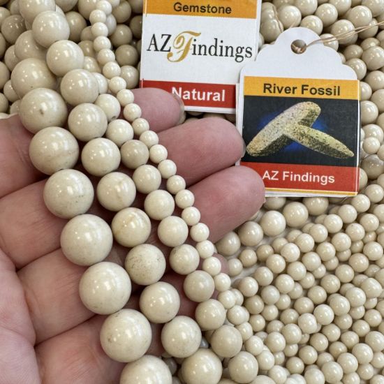 Wholesale Natural Gemstone Beads - 100% Genuine River Fossil Gemstone Bead - Stmooh Round Shape - (Sold Per 15" Strand)