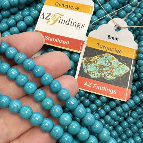 Wholesale Natural Tibetan Turquoise (stabilized) Gemstone Bead - Stmooh Round Shape - (Sold Per 15" Strand)