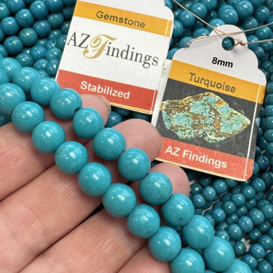 Wholesale Natural Tibetan Turquoise (stabilized) Gemstone Bead - Stmooh Round Shape - (Sold Per 15" Strand)