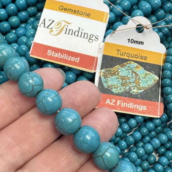 Wholesale Natural Tibetan Turquoise (stabilized) Gemstone Bead - Stmooh Round Shape - (Sold Per 15" Strand)