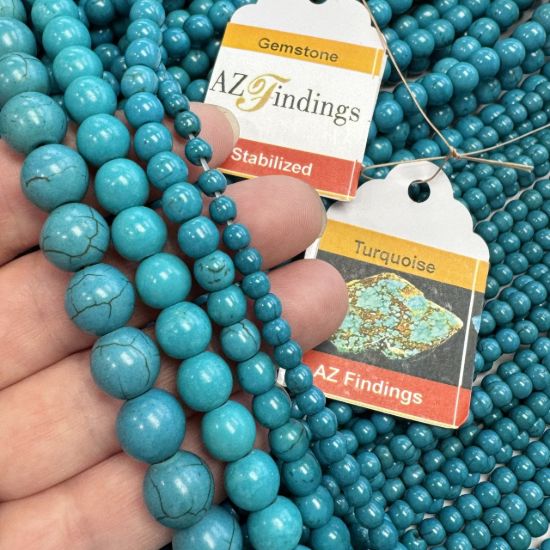 Wholesale Natural Tibetan Turquoise (stabilized) Gemstone Bead - Stmooh Round Shape - (Sold Per 15" Strand)
