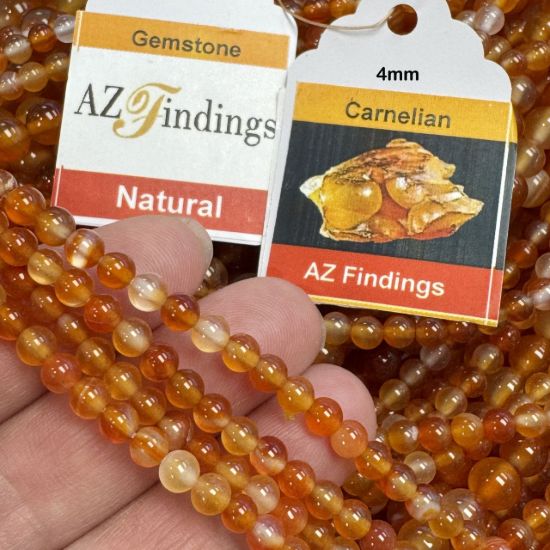 Wholesale Natural Gemstone Beads - 100% Genuine Carnelian Gemstone Bead (Heated)- Smooth Round Shape - (Sold Per 15" Strand)