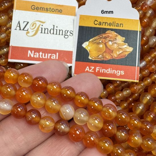 Wholesale Natural Gemstone Beads - 100% Genuine Carnelian Gemstone Bead (Heated)- Smooth Round Shape - (Sold Per 15" Strand)