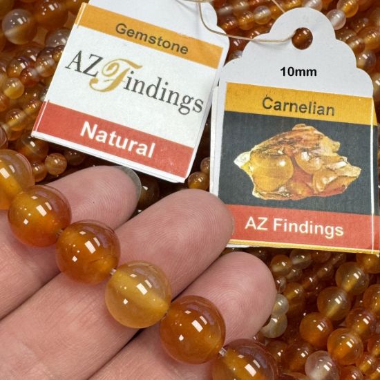 Wholesale Natural Gemstone Beads - 100% Genuine Carnelian Gemstone Bead (Heated)- Smooth Round Shape - (Sold Per 15" Strand)