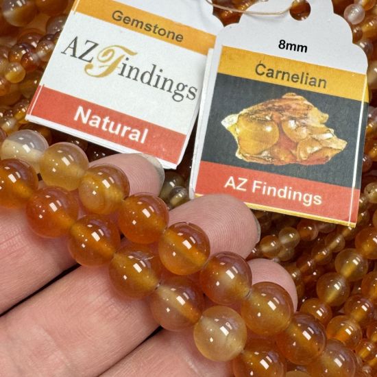 Wholesale Natural Gemstone Beads - 100% Genuine Carnelian Gemstone Bead (Heated)- Smooth Round Shape - (Sold Per 15" Strand)