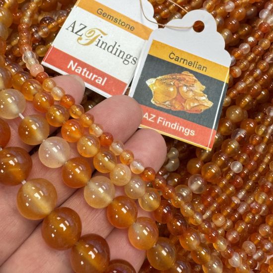 Wholesale Natural Gemstone Beads - 100% Genuine Carnelian Gemstone Bead (Heated)- Smooth Round Shape - (Sold Per 15" Strand)