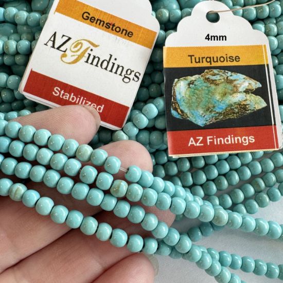 Wholesale Gemstone Beads - Blue Turquoise Round Beads-stabilized (Sold Per 15" Strand)