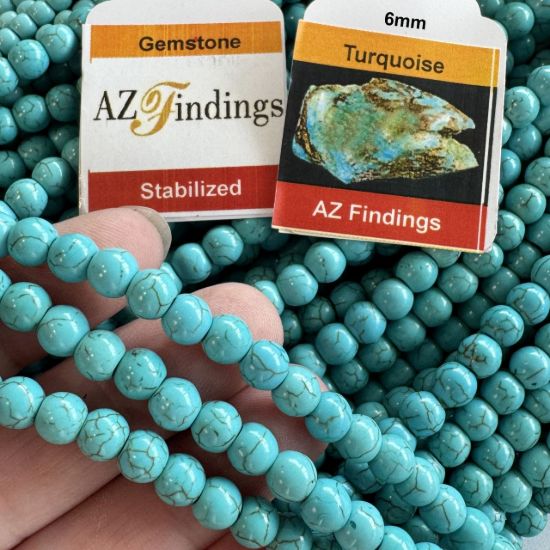 Wholesale Gemstone Beads - Blue Turquoise Round Beads-stabilized (Sold Per 15" Strand)