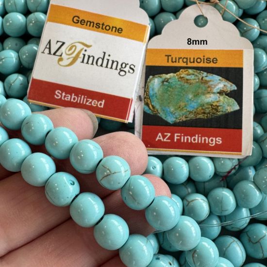 Wholesale Gemstone Beads - Blue Turquoise Round Beads-stabilized (Sold Per 15" Strand)