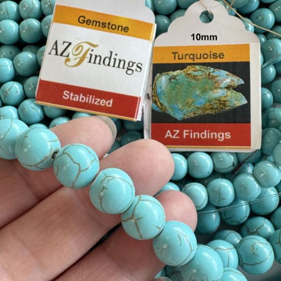 Wholesale Gemstone Beads - Blue Turquoise Round Beads-stabilized (Sold Per 15" Strand)