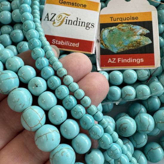 Wholesale Gemstone Beads - Blue Turquoise Round Beads-stabilized (Sold Per 15" Strand)