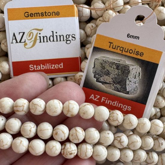 Wholesale Gemstone Beads - White Turquoise Round Beads-stabilized (Sold Per 15" Strand)