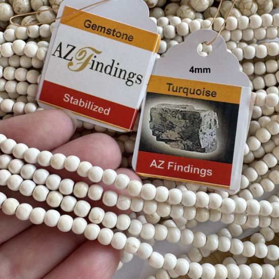 Wholesale Gemstone Beads - White Turquoise Round Beads-stabilized (Sold Per 15" Strand)