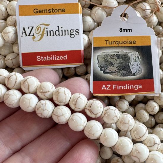 Wholesale Gemstone Beads - White Turquoise Round Beads-stabilized (Sold Per 15" Strand)