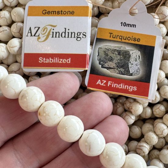 Wholesale Gemstone Beads - White Turquoise Round Beads-stabilized (Sold Per 15" Strand)