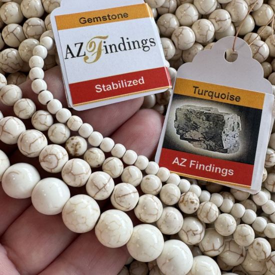 Wholesale Gemstone Beads - White Turquoise Round Beads-stabilized (Sold Per 15" Strand)