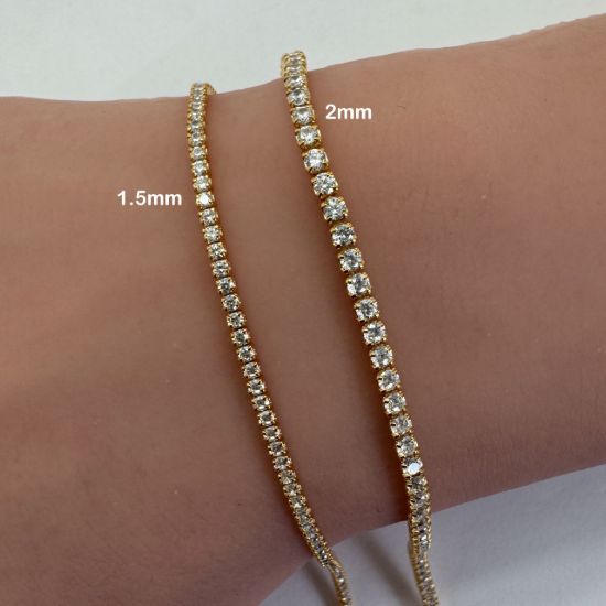Wholesale Gold over Sterling Silver Bulk Chain - 2mm CZ Stone Tennis  Chain(Sold per foot)