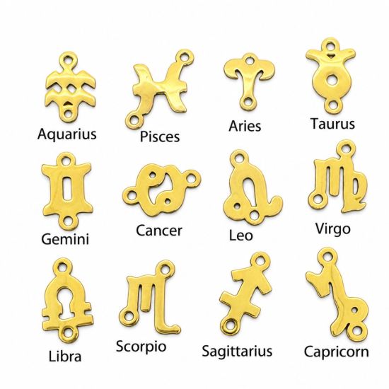 Wholesale Gold over Sterling Silver Horoscope Connectors, Zodiac Connectors 7-8mm(1 pc)