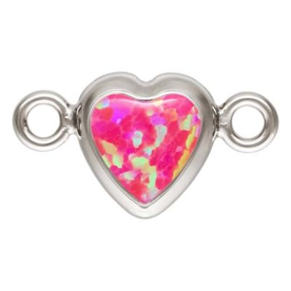 Wholesale 925 Sterling Silver Hot Pink Bello Opal-Flat Back Heart Shape Bezel Connectors -AAA CZ Stones - 4mm