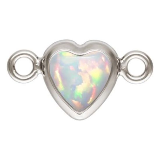 Wholesale 925 Sterling Silver White Bello Opal-Flat Back Heart Shape Bezel Connectors -AAA CZ Stones - 4mm