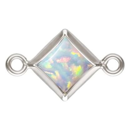 Wholesale 925 Sterling Silver White Bello Opal-Flat Back Diamond Shaped Bezel Connectors -AAA CZ Stones - 4mm