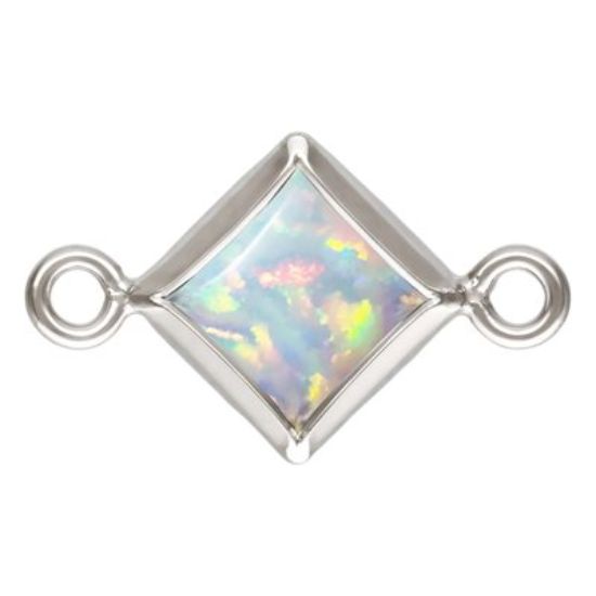 Wholesale 925 Sterling Silver White Bello Opal-Flat Back Diamond Shaped Bezel Connectors -AAA CZ Stones - 4mm