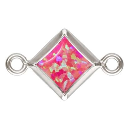 Wholesale 925 Sterling Silver Hot Pink Bello Opal-Flat Back Diamond Shaped Bezel Connectors -AAA CZ Stones - 4mm