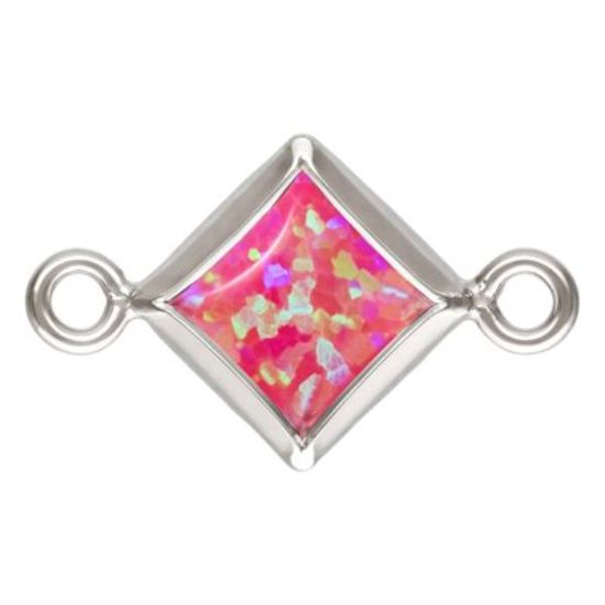 Wholesale 925 Sterling Silver Hot Pink Bello Opal-Flat Back Diamond Shaped Bezel Connectors -AAA CZ Stones - 4mm