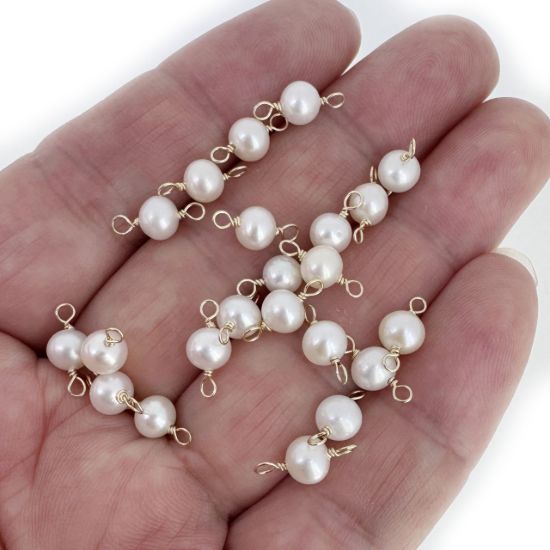 Wholesale 925 Sterling Silver Fresh Water Single Round Pearl Connectors -5mm Grade AAA (sold per piece)