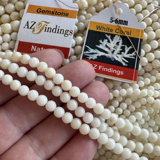 Wholesale Natural Gemstone Beads - 100% Genuine White Coral Gemstone Bead - Smooth Round Shape - (Sold Per 15" Strand)