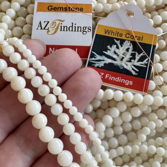Wholesale Natural Gemstone Beads - 100% Genuine White Coral Gemstone Bead - Smooth Round Shape - (Sold Per 15" Strand)