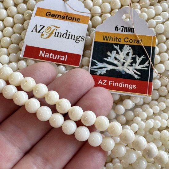 Wholesale Natural Gemstone Beads - 100% Genuine White Coral Gemstone Bead - Smooth Round Shape - (Sold Per 15" Strand)