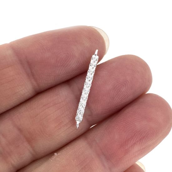 Wholesale 925 Sterling Silver CZ Stone Bar Charm Connector with open rings- 16mm (sold per piece)