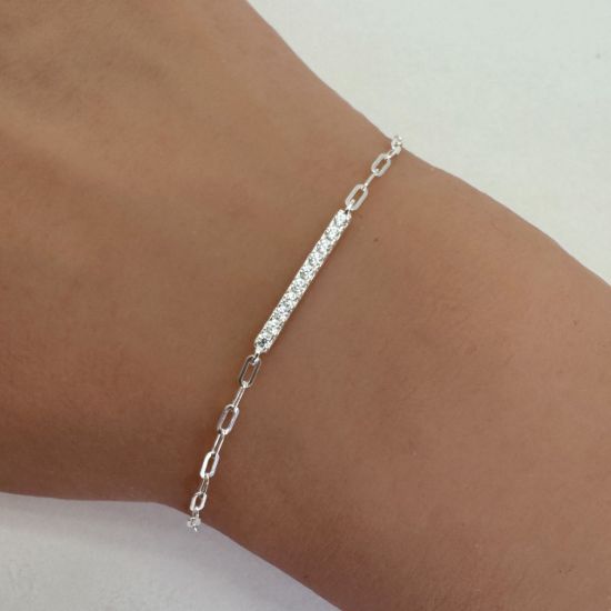 Wholesale 925 Sterling Silver CZ Stone Bar Charm Connector with open rings- 16mm (sold per piece)
