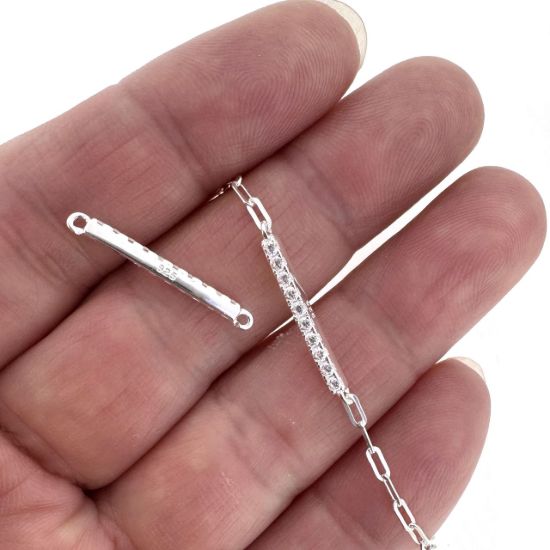 Wholesale 925 Sterling Silver CZ Stone Bar Charm Connector with open rings- 16mm (sold per piece)