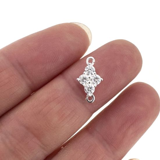 Wholesale 925 Sterling Silver Dainty CZ Floral Charm Connector with open rings- 13mm (sold per piece)